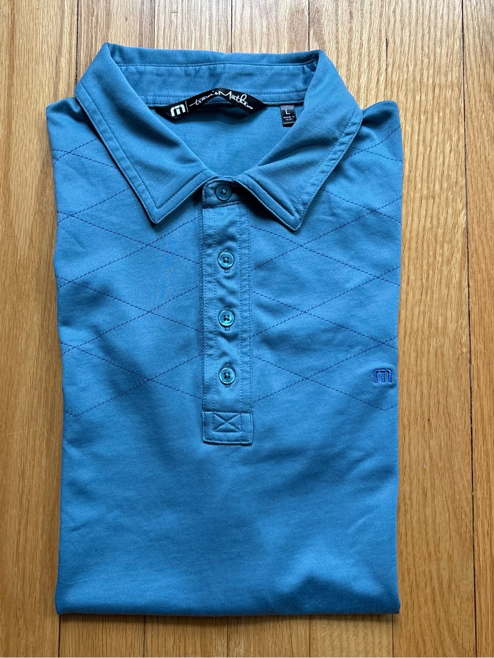 Travis Mathew Men’s Short Sleeve Performance Polo Large Blue Diamond Pattern
